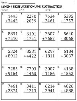 4 Digit Addition And Subtraction Worksheets .
